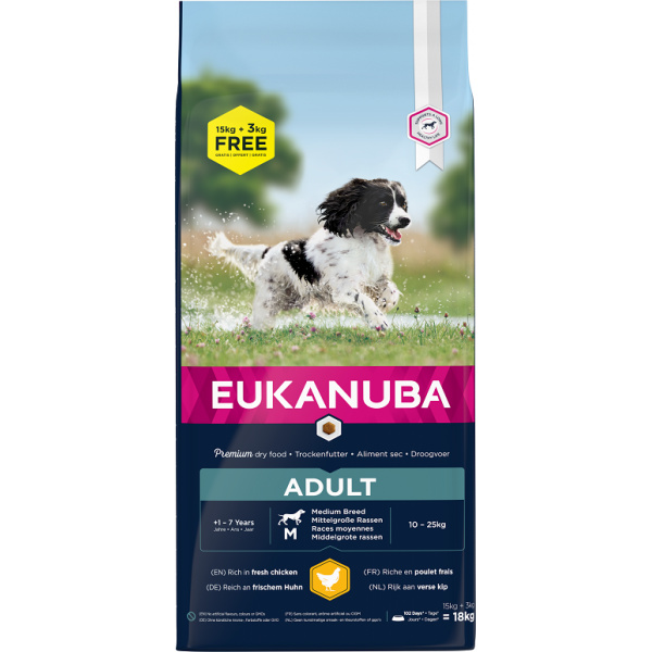 Eukanuba Adult Medium 15kg + 3kg zdarma