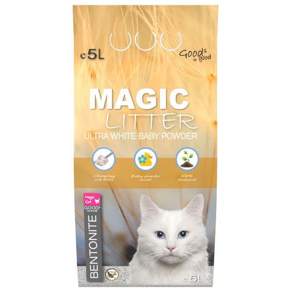 Kočkolit Magic Litter Bentonite Ultra White Baby Powder 5l