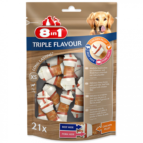 Kost žvýkací 8in1 Triple Flavour XS bag 21ks