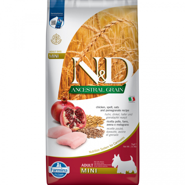 N&D Ancestral Grain Dog Adult Mini Chicken & Pomegranate 7kg