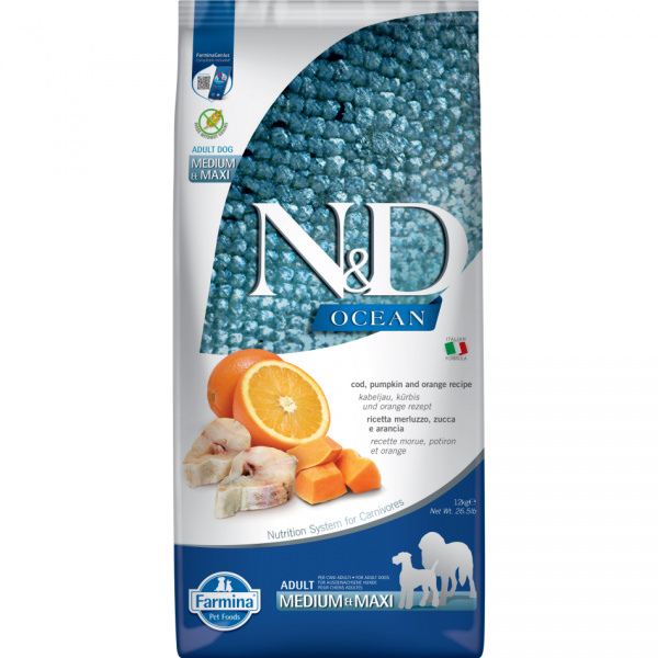 N&D Ocean Dog Adult Medium/Maxi Codfish&Pumpkin&Orange 12kg