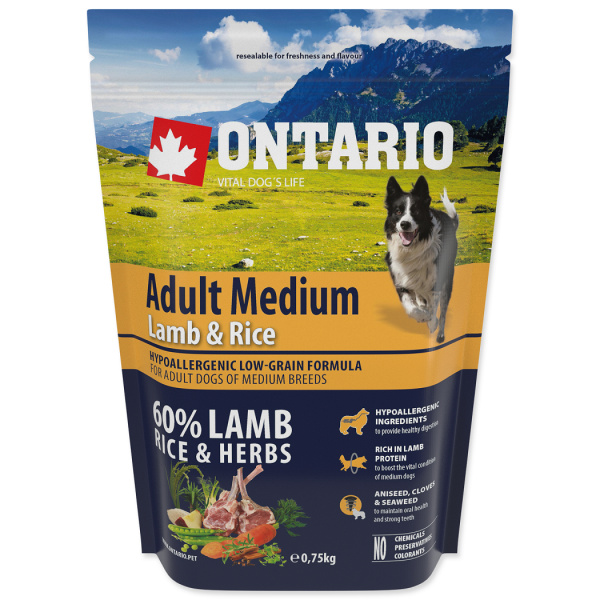 Ontario Adult Medium Lamb & Rice 0,75kg