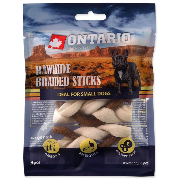 Ontario Rawhide Snack Braided Stick Mix 7,5 cm 4 ks