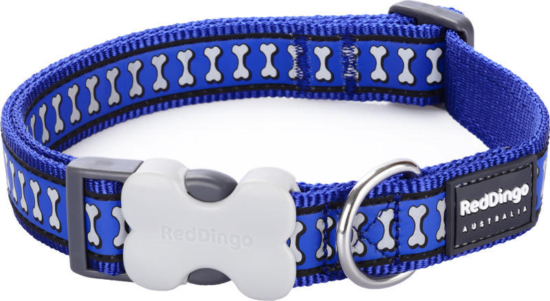 RedDingo Obojek Reflective Bones Dark Blue - 1,5/24 až 36cm