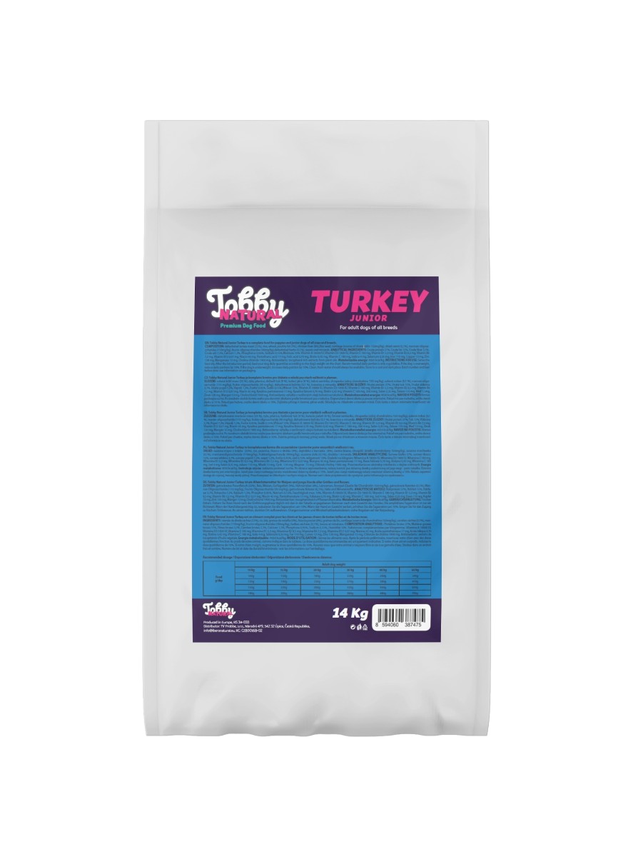 Tobby Natural Dog Junior Turkey - 14kg